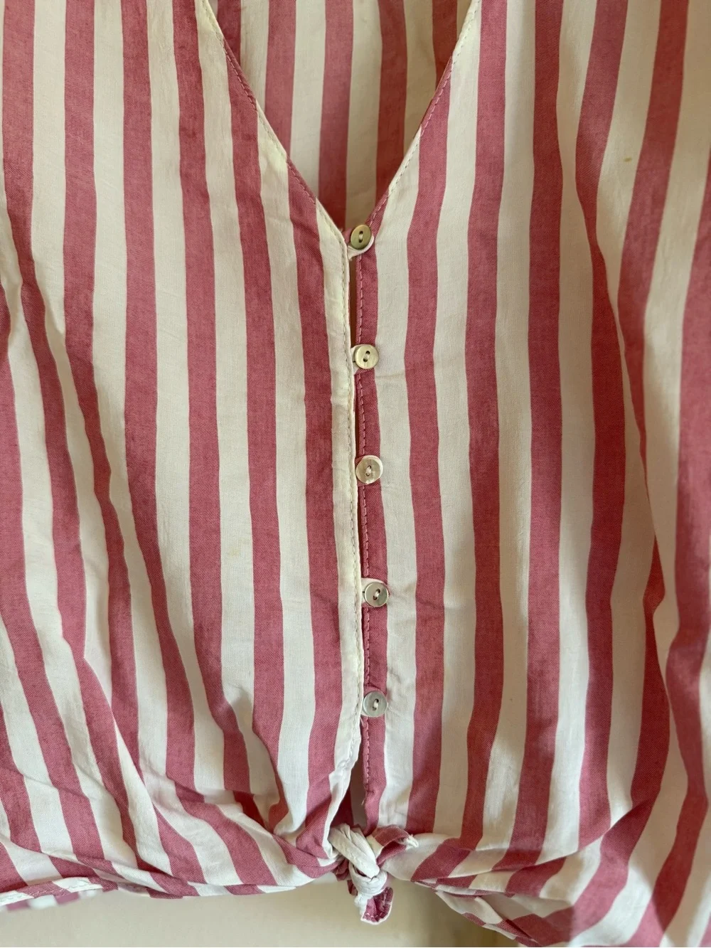 Zara Pink and White Vertical Stripe Tie-Hem Blouse